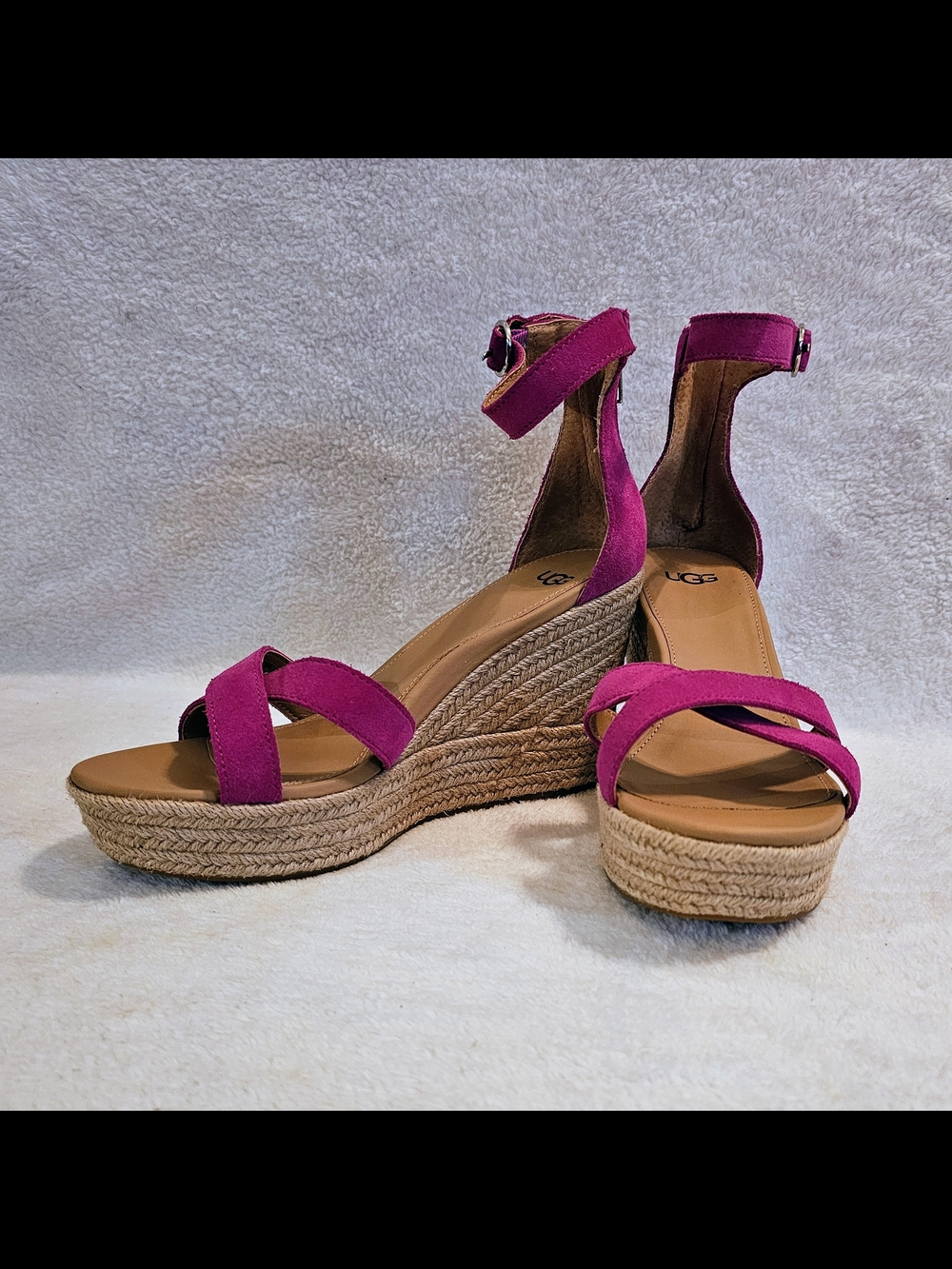 UGG Ezrah Fuchsia Suede Espadrille Wedge  Sandals